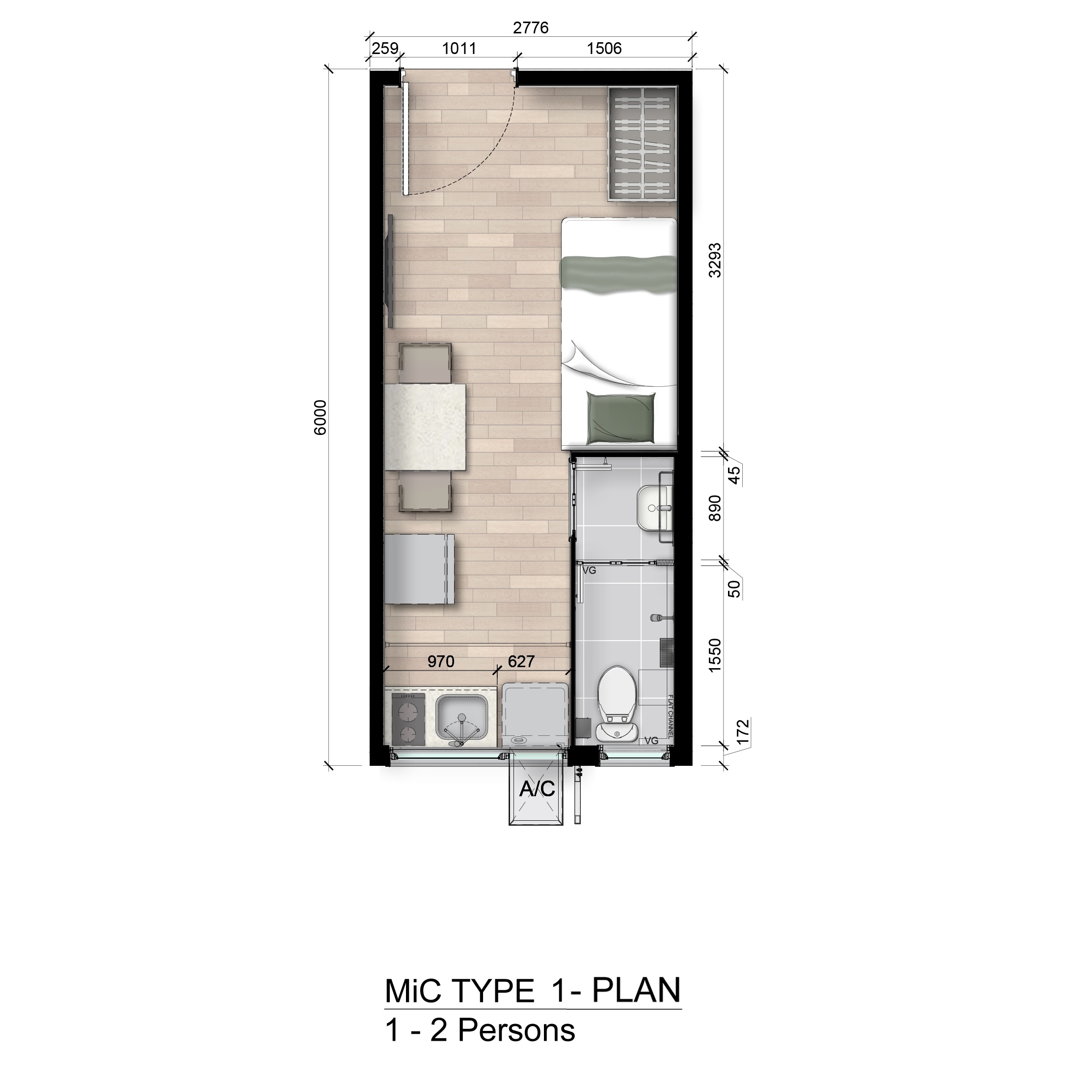 Layout of 1-2 person units